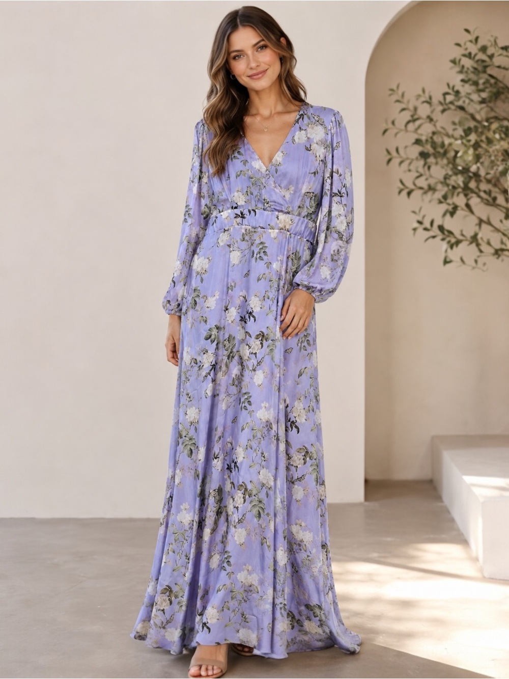 NWT Nicoblu Lavender Floral Maxi Dress Boho Cottagecore Romantic Long Sleeve 12